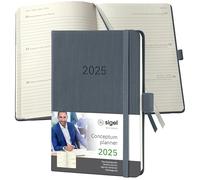 SIGEL C2567 Conceptum Weekly Planner 2025, Approx. A6, Dark Grey, hardcover, 2 Pages = 1 Week, 176 Pages