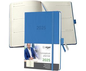 SIGEL C2568 Conceptum Weekly Planner 2025, Approx. A5, Blue, hardcover, 2 Pages = 1 Week, 192 Pages
