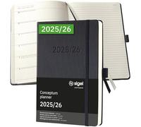 SIGEL C2603 Weekly planner and notes Conceptum 2025/2026-18 months - approx. A5 - black - 2 pages = week on left/notes on right - hardcover - 80 gsm - 256 p. - PEFC-certified