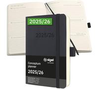 SIGEL C2607 Weekly planner Conceptum 2025/2026-18 months - approx. A6 - black - 2 pages = 1 week - softcover - 80 gsm - 240 p. - PEFC-certified