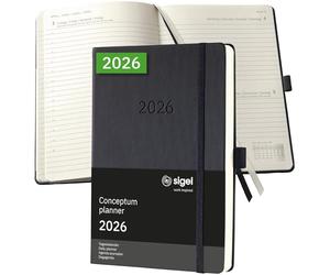 SIGEL C2610 Daily planner Conceptum 2026-1 year - approx. A5 - black - 1 page = 1 day - hardcover - 80 gsm - 400 p. - PEFC-certified