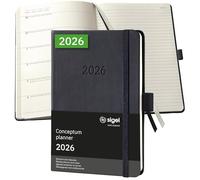 SIGEL C2615 Weekly planner and notes Conceptum 2026-1 year - approx. A6 - black - 2 pages = week on left/notes on right - hardcover - 80 gsm - 176 p. - PEFC-certified