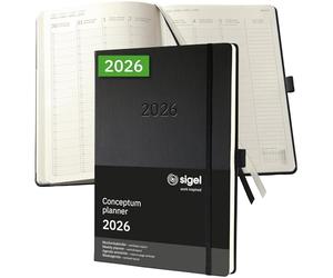 Sigel C2618 Weekly planner Conceptum 2026-1 year - A4+ - black - 2 pages = 1 week - hardcover - 80 gsm - 192 p. - PEFC-certified