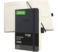 SIGEL C2621 Daily planner Conceptum 2026-1 year - approx. A6 - black - 1 page = 1 day - softcover - 80 gsm - 400 p. - PEFC-certified