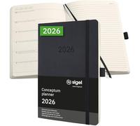 SIGEL C2624 Weekly planner and notes Conceptum 2026-1 year - approx. A5 - black - 2 pages = week on left/notes on right - softcover - 80 gsm - 192 p. - PEFC-certified