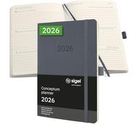 SIGEL C2636 Weekly planner Conceptum 2026-1 year - approx. A5 - dark grey - 2 pages = 1 week - softcover - 80 gsm - 192 p. - PEFC-certified