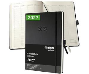 SIGEL C2718 Weekly planner Conceptum 2027-1 year - A4+ - black - vertical layout - 2 pages = 1 week - hardcover - 80 gsm - 192 p. - FSC-certified