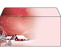 SIGEL Christmas Envelopes 22 x 11 cm | DU033, red Christmas village design, 50 pieces