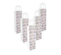 SIGEL GT135 Gift Bag Bottle - White/Blue/Gold - Christmas Trees - with Base Insert and Colour Coordinated Paper Cord Handles - White Cardboard, White Paper - 10 x 35 x 8 cm, Pack of 5