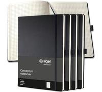 SIGEL CO111 Premium Notebook squaRed, A4, hardcover, Black, 5 Pieces - Conceptum