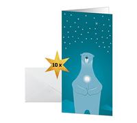 SIGEL DL Christmas Cards | DS076, “Polar Bear with Candle” design, 10 cards with envelopes, easy to print