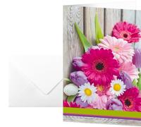 SIGEL DS001 Set of 10 thank you or greeting cards with envelope, flower bouquet design, 2-fold, 11.5 x 17 cm, pink