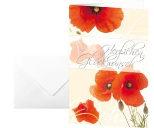 SIGEL DS003 Red Poppies Greeting Cards Set of 10 with Envelopes Ideal for Printing