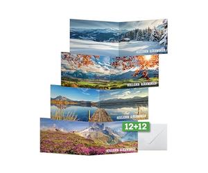 Sigel DS618 Birthday Cards A6 Pack of 12 with Envelopes - 4 Designs 3 Cards Each Ideal for Printing, Made from Sustainable Paper
