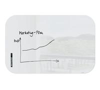 SIGEL GL303 Magnetic Glass Board Artverum, Rounded Corners, White, 100 x 65 cm, Safety Glass, Easy mounting