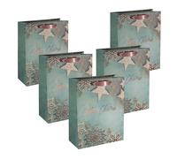 SIGEL GT113 Gift Bag Large - Blue, Kupfer - incl. Base Insert for More Stability and Colour-Coordinated Silk Ribbon Handles - Paper - 26 x 33 cm, 5 pcs.