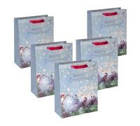 SIGEL GT114 Gift Bag Large - Blue, Green, Blue - incl. Base Insert for More Stability and Colour-Coordinated Silk Ribbon Handles - Paper - 26 x 33 cm, 5 pcs.