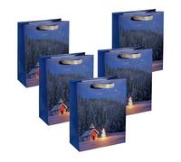 SIGEL GT115 Gift Bag Large - Blue - incl. Base Insert for More Stability and Colour-Coordinated Silk Ribbon Handles - Paper - 26 x 33 cm, 5 pcs.