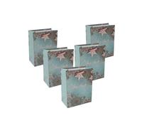 SIGEL GT124 Gift Bag SIGEL Small - Blue/Copper - Christmas Stars - with Base Insert and Colour-Coordinated Silk Ribbon Handles - Plastic, White Cardboard - 18 x 23 x 10 cm - Pack of 5