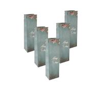 SIGEL GT125 Gift Bag SIGEL Bottle - Blue/Copper - Christmas Stars - with Base Insert and Colour-Coordinated Silk Ribbon Handles - Plastic, White Cardboard - 10 x 35 x 8 cm - Pack of 5