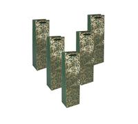SIGEL GT130 Gift Bag SIGEL Bottle - Gold/Green - Ornaments - with Base Insert and Colour-Coordinated Silk Ribbon Handles - Plastic, White Cardboard - 10 x 35 x 8 cm - Pack of 5