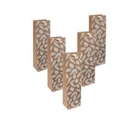 SIGEL GT132 Gift Bag SIGEL Bottle - Brown/White - fir Cones and fir Branches - with Base Insert and Colour-Coordinated Silk Ribbon Handles - Plastic, Brown Cardboard - 10 x 35 x 8 cm - Pack of 5