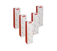 SIGEL GT134 Gift Bag SIGEL Bottle - White/Gold/red - fir Branches - with Base Insert and Colour-Coordinated Silk Ribbon Handles - Plastic, White Cardboard - 10 x 35 x 8 cm - Pack of 5