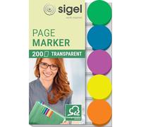 SIGEL HN301 Transparent Index Page Markers Film, colouRed circle, 5 colours in a set, 200 strips