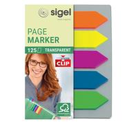 SIGEL HN611 PageMarkers "Arrow" with clip, 5 x 25 sheets, Green/Blue/Pink/Yellow