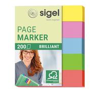 SIGEL HN625 Brilliant Index Page Markers, 5 x 40 strips, Yellow/Pink/Green/Blue/