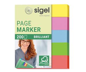 SIGEL HN625 Brilliant Index Page Markers, 5 x 40 strips, Yellow/Pink/Green/Blue/