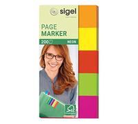 SIGEL HN650 Adhesive Paper Bookmarks, 200 sheets of 5 x 2 cm, FSC certified, orange, yellow, red, green, and pink