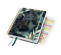 SIGEL J4603 Jolie Spiral diary 2024, Glamorous Leaves, 16,8 x 21,5 cm, hardcover, 240 pages, Black, Green, gold