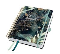 SIGEL J5603 Jolie Spiral Diary 2025, Glamorous Leaves, 120 GSM, 16,8 x 21,5 cm, hardcover, 240 Pages, Black, Green, Gold