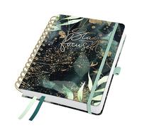 SIGEL J6603 Spiral diary Jolie 2026-1 year - approx. A5 - Glamorous Leaves - 2 pages = 1 week - hardcover - 120 gsm - black/green/gold - 240 p. - FSC-certified