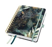 SIGEL 7J603 Spiral diary Jolie 2027-1 year - approx. A5 - Glamorous Leaves - 2 pages = 1 week - hardcover - 120 gsm - black/green/gold - 240 p. - FSC-certified