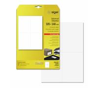 SIGEL LA164 Universal Permanent Labels, White, 10.5 x 14.8 cm, 100 lbl equal to 25 sheets, White