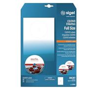 SIGEL LA501 CD/DVD Labels with centering aid, Ø 11.7 cm (center Ø 1.7 cm), 50 lbl equal to 25 sheets, White