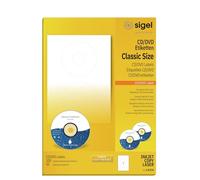 SIGEL LA526 Universal CD/DVD Labels with centering aid, Ø 11.7 cm (center Ø 4.1 cm), 100 lbl equal to 25 sheets, White