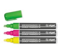 SIGEL Liquid Chalk Markers 2.10 x 14 cm | BA182, pack of 3, erasable, chisel tips 1-5 mm, pink, green and yellow