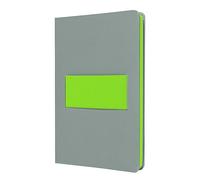 Sigel LS201 Notebook Linescape - approx. A5 - lined - hardcover - light grey/neon green - multi-functional elastic strap - 176 p. - FSC-certified