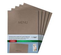SIGEL SM210 Set of 5 Menu folders with elastic cord,with 2 transparent pocket for 8 DIN A4 sheets, Menu embossing, dark Beige