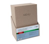 SIGEL SM208 Set of 10 Menu folders with elastic cord, with 2 transparent pocket for 8 DIN A4 sheets and storage box, embossing Menu, dark Beige