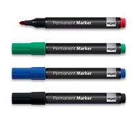 SIGEL MU182 Permanent Markers, round 1-3 mm nib, Black/Red/Blue/Green, 4 Pieces