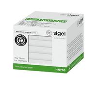 Sigel HN750 Sticky Notes Pad White, 6 x 100 Sheets, 7.5 x 7.5 cm, Recycled Paper Sticky Notes, Awarded with The Blue Angel, 6 Pads