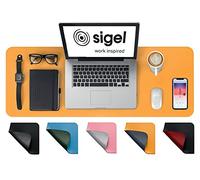 SIGEL SA601 Desk Pad - waterproof - imitation leather - Yellow, Grey - double sided - 80 x 30 cm