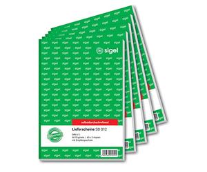 SIGEL SD012/5 Delivery Notes A5, 3 x 40 Sheets, Self-Copying, Pack of 5, Micro-Perforated, with Filing Punch, Made from Sustainable Paper