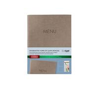 SIGEL SM211 Menu folder with elastic cord,with 2 transparent pockets for 8 sheets DIN A5, embossing Menu, dark Beige