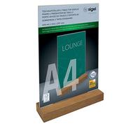 SIGEL TA256 Vertical table top display, acrylic, with oak base, for A4