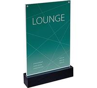 SIGEL TA420 LED Sign Holder, upright, for A4, illuminated double-sided presentation, acrylic, transparent, 1 Piece